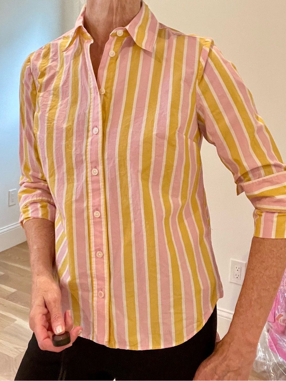 Boden Sienna Pink and Yellow Vertical Stripe Button-Down Shirt